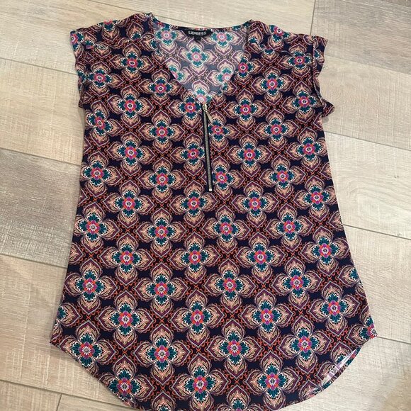 EXPRESS WOMENS MULTI COLOR PRINT BLOUSE XS - Picture 1 of 8